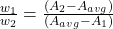 \frac{w_1}{w_2} = \frac{(A_2 - A_{avg})}{(A_{avg} - A_1)}