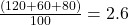 \frac{(120 + 60 + 80)}{ 100} = 2.6