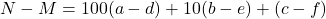 N - M = 100 (a - d) + 10( b - e) + (c - f)